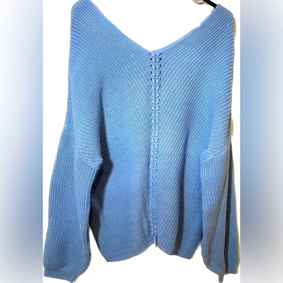 Unique drop shoulder comfy loose hand-knit v-neck sweater w/braided design. XXL - Picture 1 of 4